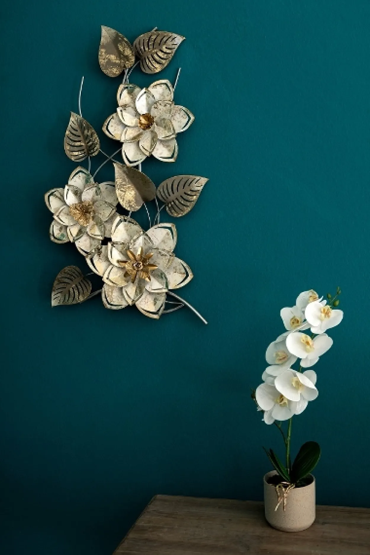 Wandbild Blumen, silber/weiss, aus Metall