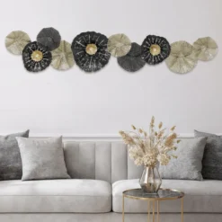 Wanddeko Moderne Metallbild Wandskulptur mit kreisförmigen Scheiben Wandbild