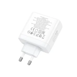 Wandladegerät 2 x Typ C + USB A QC PD 65W GaN N30 weiß - Ladegerät mit 3 Steckplätzen