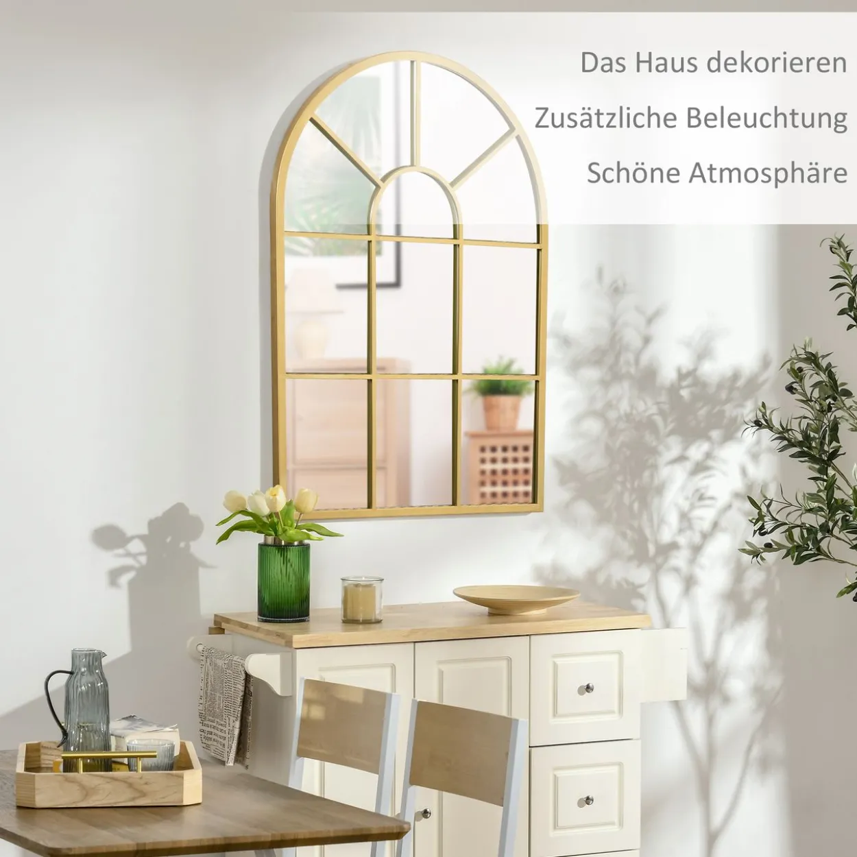 Wandspiegel Fensterspiegel 70 x 50cm Flurspiegel mit Metallrahmen Gold
