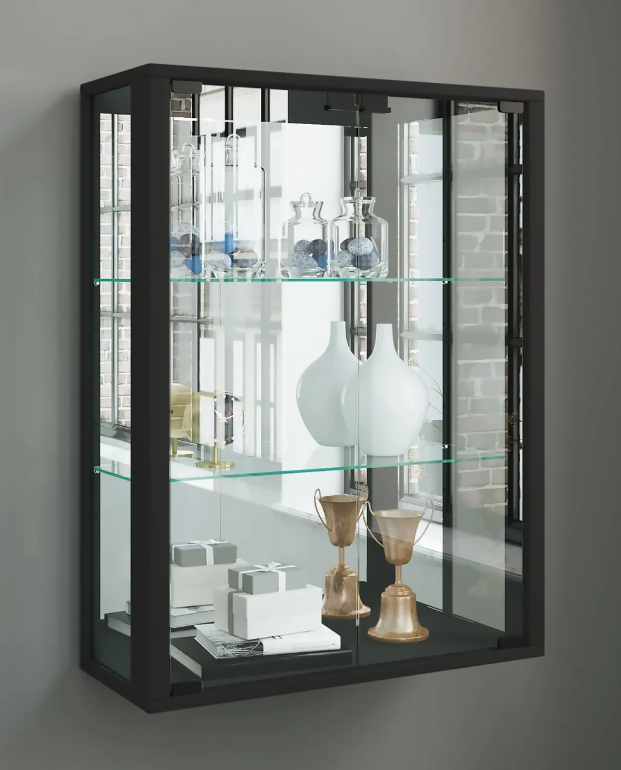 Wandvitrine "Udina" mit Spiegel Schwarz
