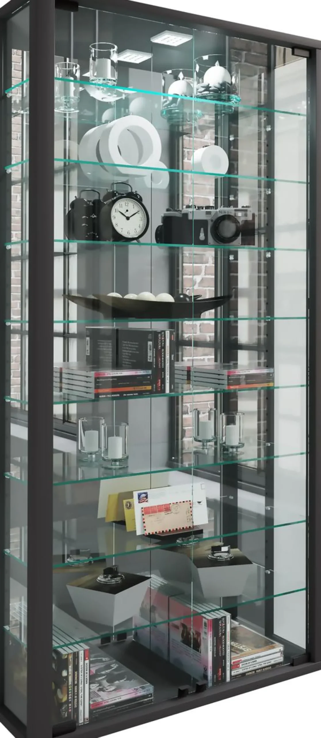 Wandvitrine "Vitrosa Maxi" mit Spiegel Schwarz
