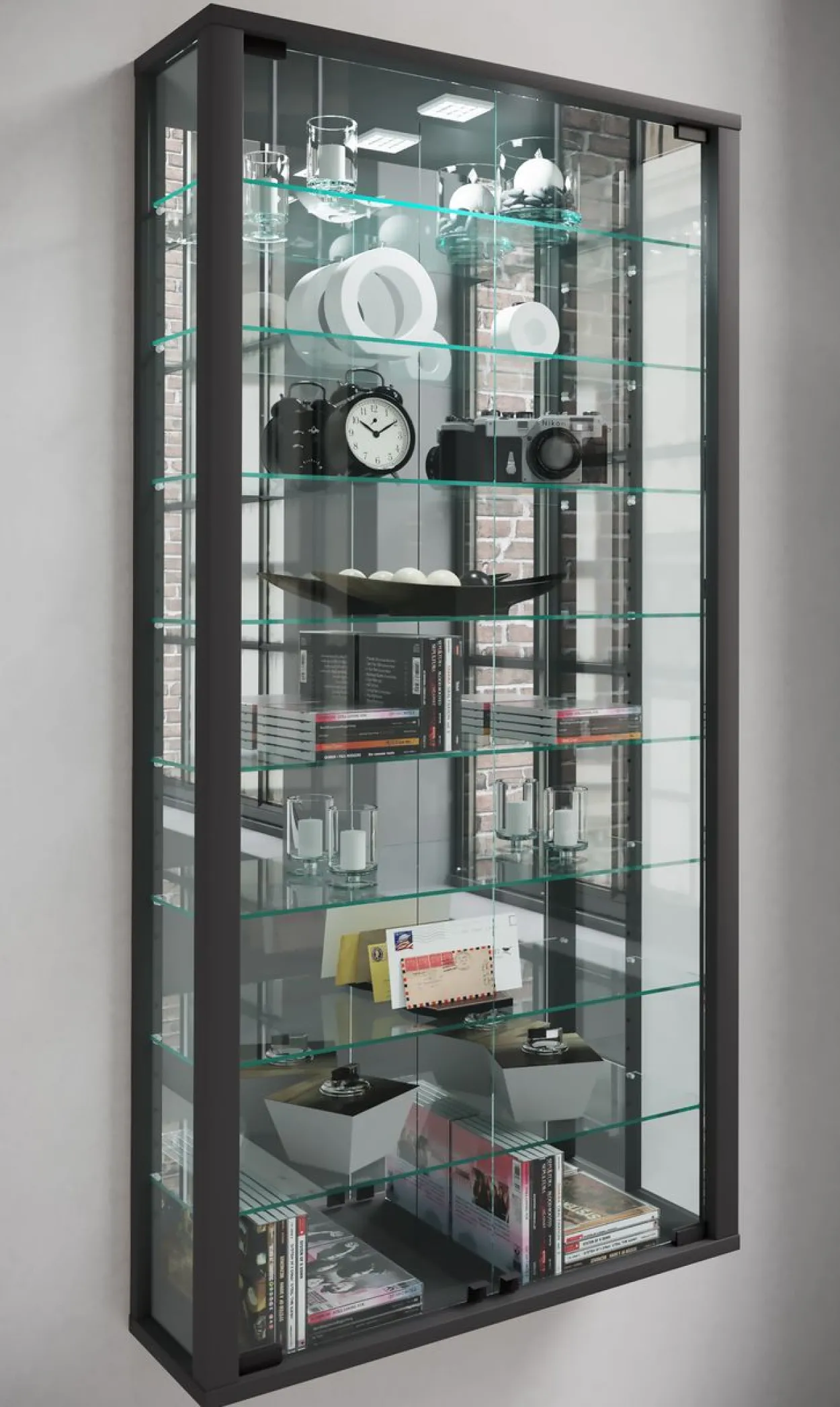 Wandvitrine "Vitrosa Maxi" mit Spiegel Schwarz