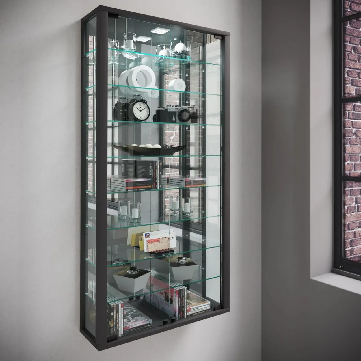 Wandvitrine "Vitrosa Maxi" mit Spiegel Schwarz