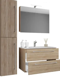 Waschplatz Badinos 80 cm Spiegelschrank & Hochschrank 4-tlg. Sonoma-Eiche