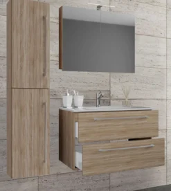 Waschplatz Badinos 80 cm Spiegelschrank & Hochschrank 4-tlg. Sonoma-Eiche