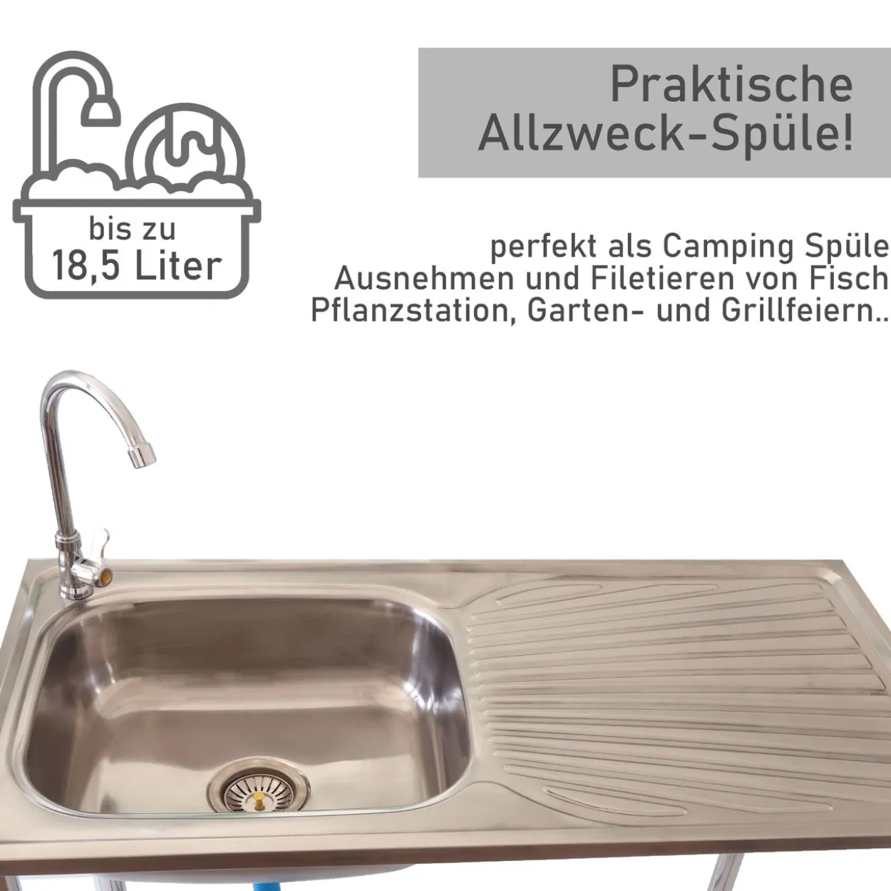 Waschtisch aus Edelstahl, Gartenspüle