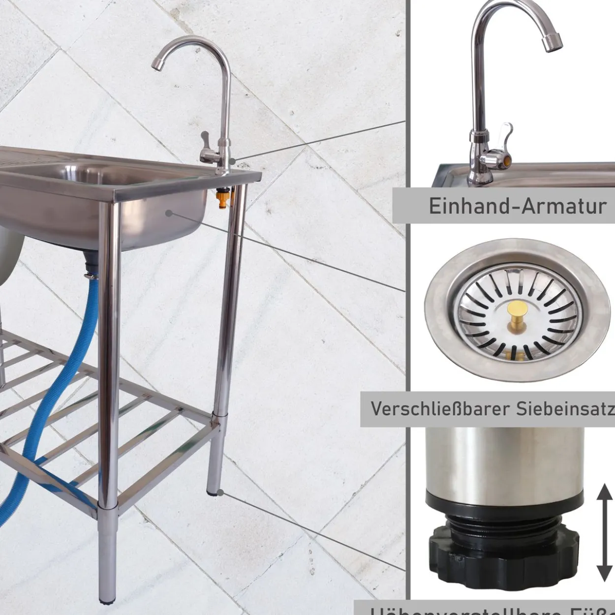 Waschtisch aus Edelstahl, Gartenspüle