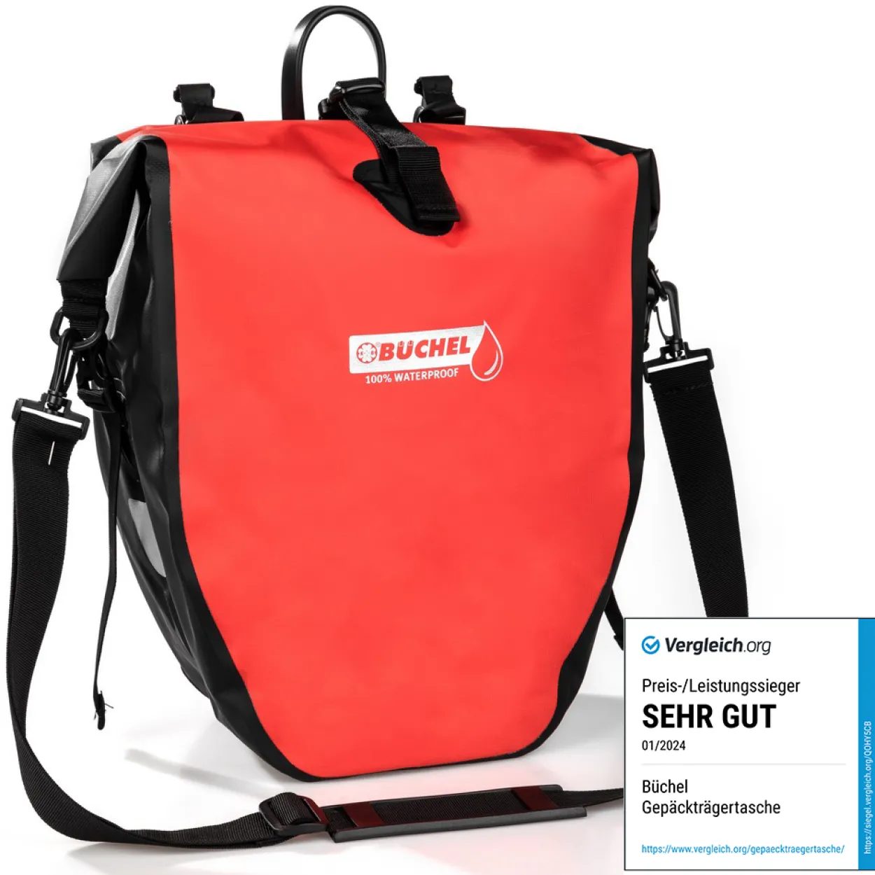 Wasserdichte Fahrradtasche - Schwarz/Rot