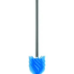 WC-Bürste Silikonkopf Edelstahl / Blau mit Ständer
