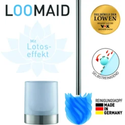 WC-Bürste Silikonkopf Edelstahl / Blau mit Ständer