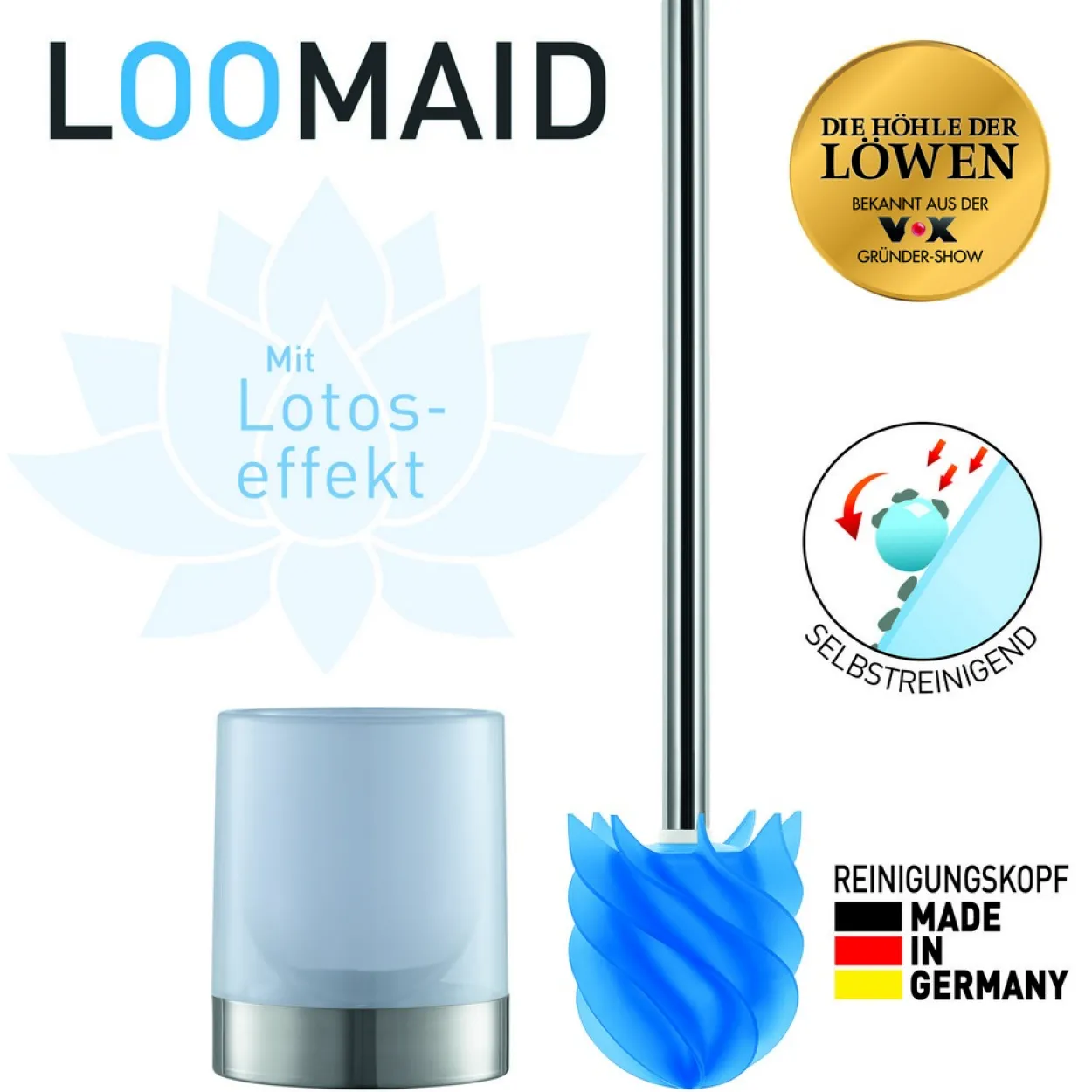 WC-Bürste Silikonkopf Edelstahl / Blau mit Ständer
