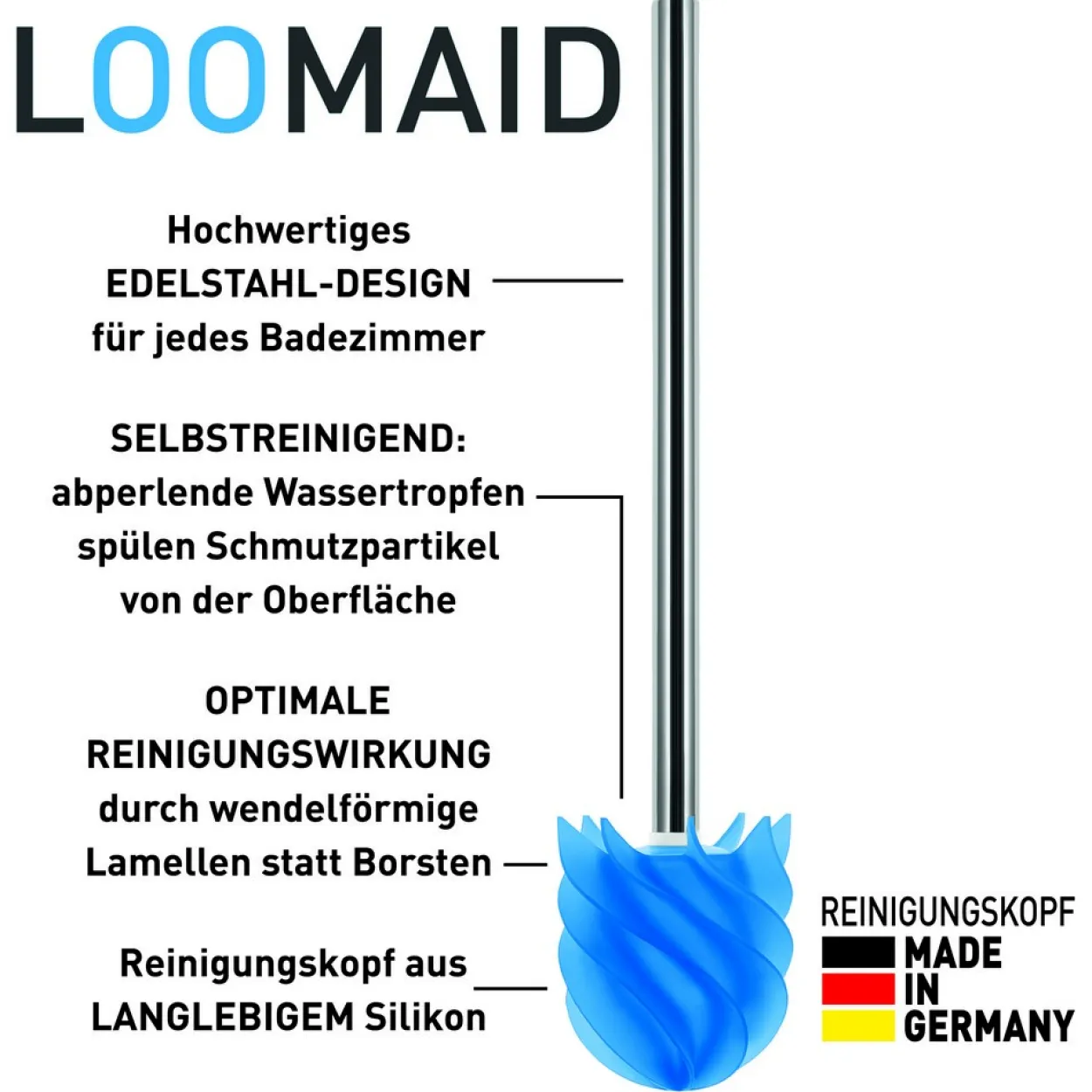 WC-Bürste Silikonkopf Edelstahl / Blau mit Ständer