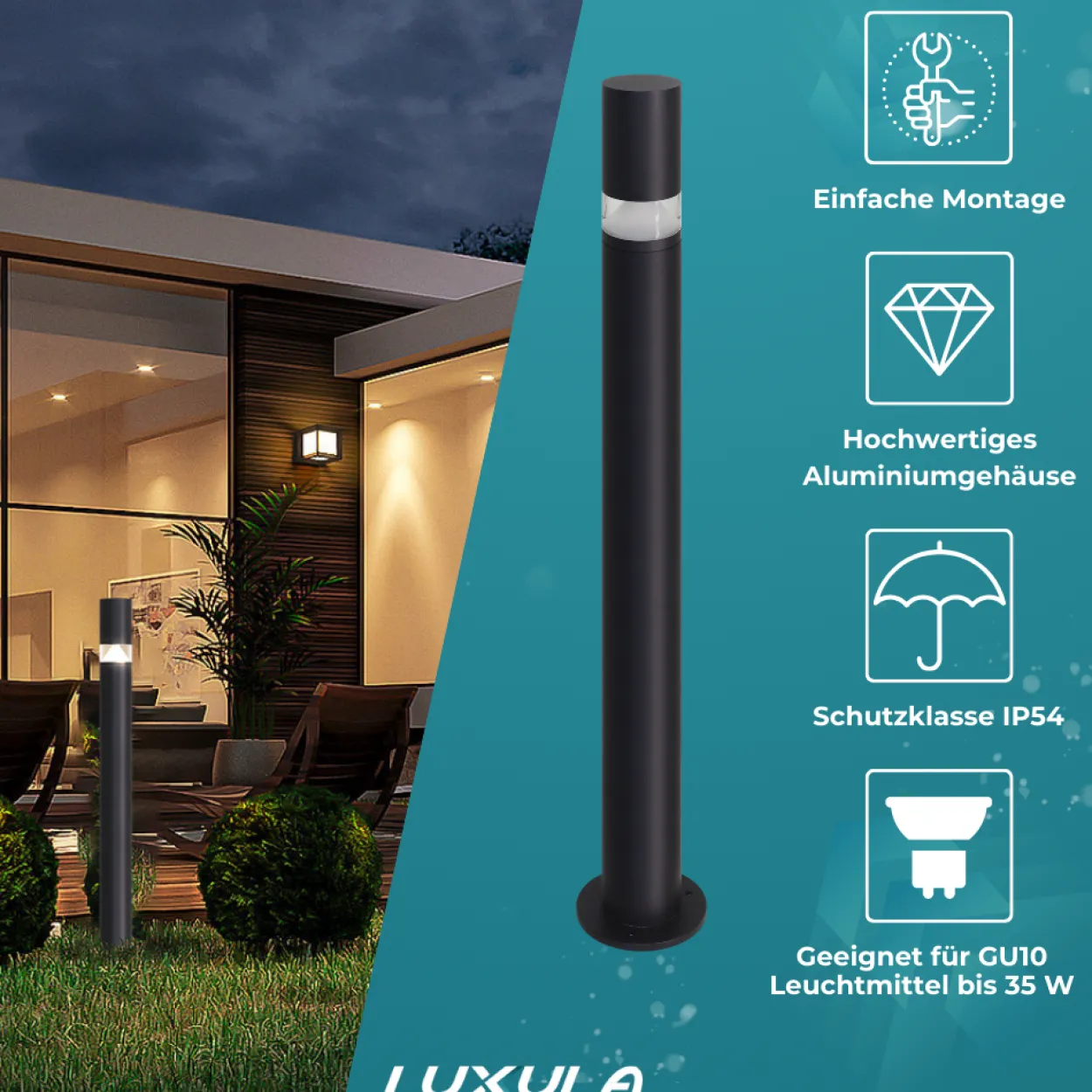 Wegeleuchte mit 360° Lichtkegel, schwarz, mit Erdspieß