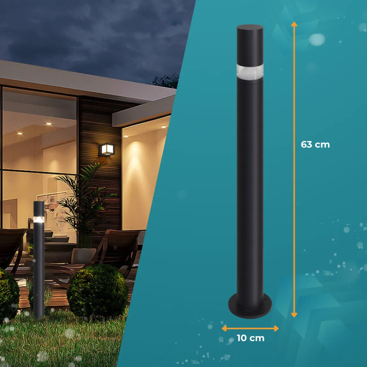 Wegeleuchte mit 360° Lichtkegel, schwarz, mit Erdspieß