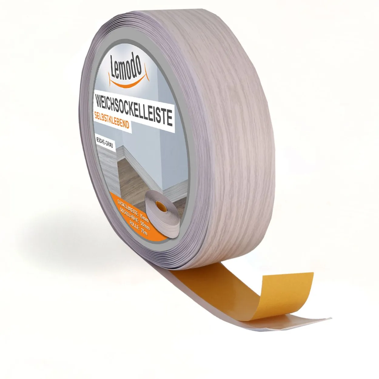 Weichsockelleiste esche-grau, 5m Rolle