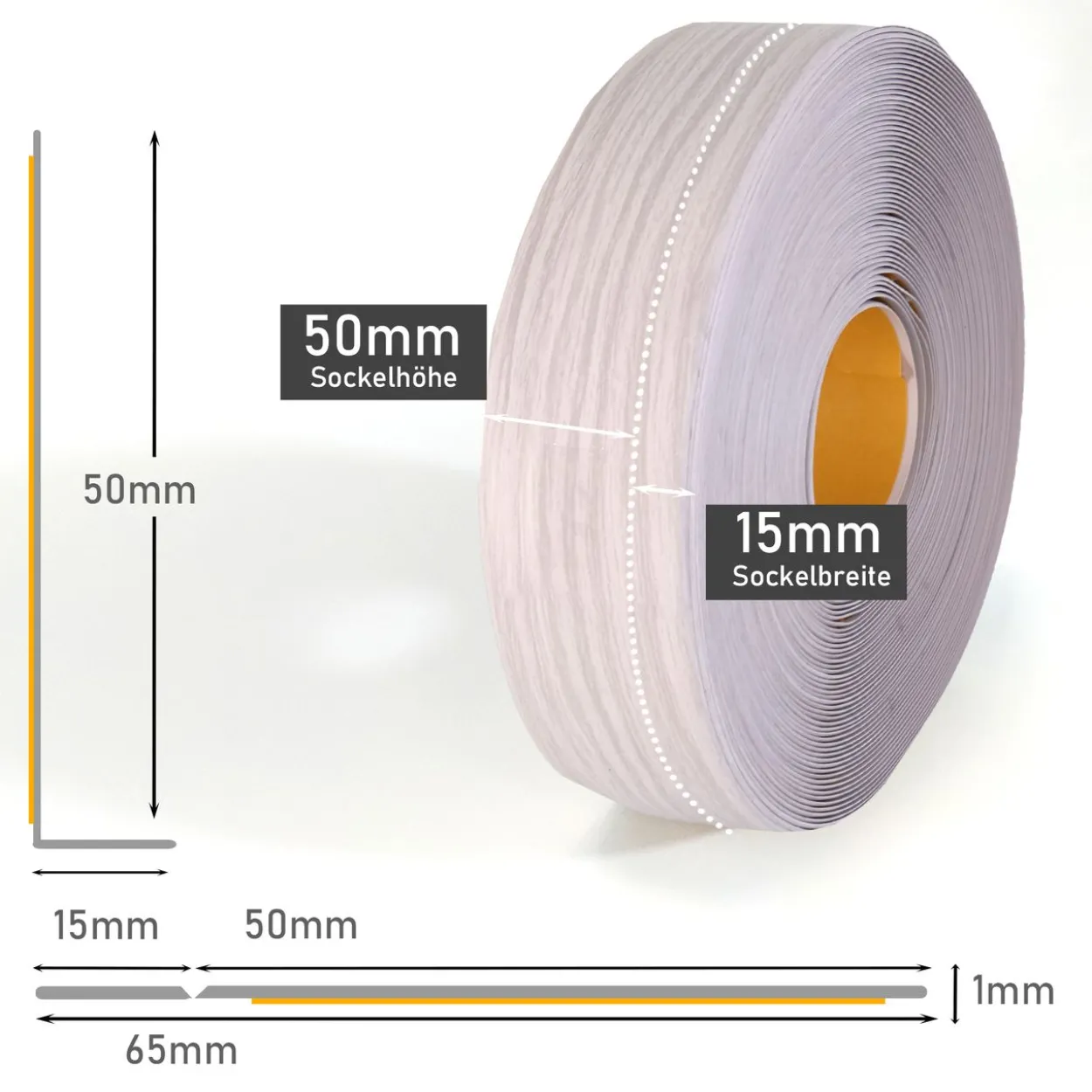 Weichsockelleiste esche-grau, 5m Rolle