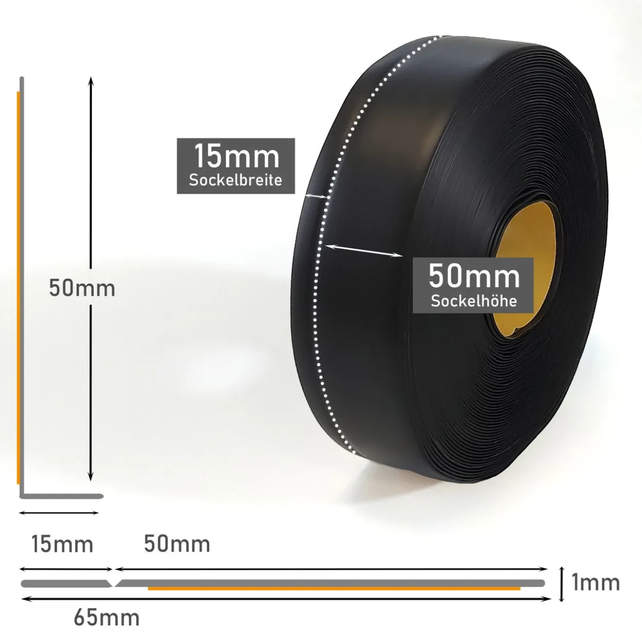 Weichsockelleiste schwarz, 5m Rolle