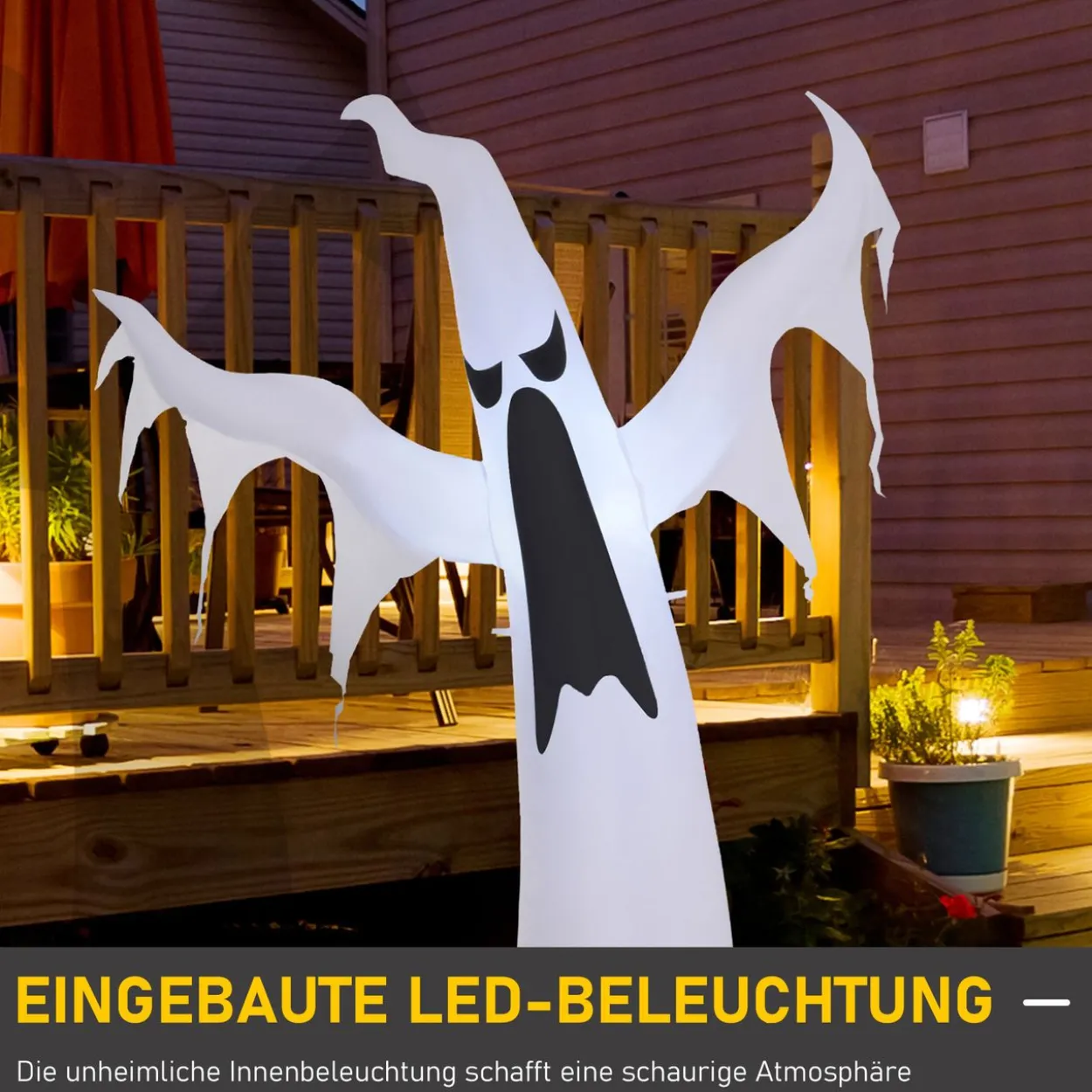 Weiß Halloween Dekoration Selbstaufblasendes Spuk Gespenst Geist LED Beleuchtet