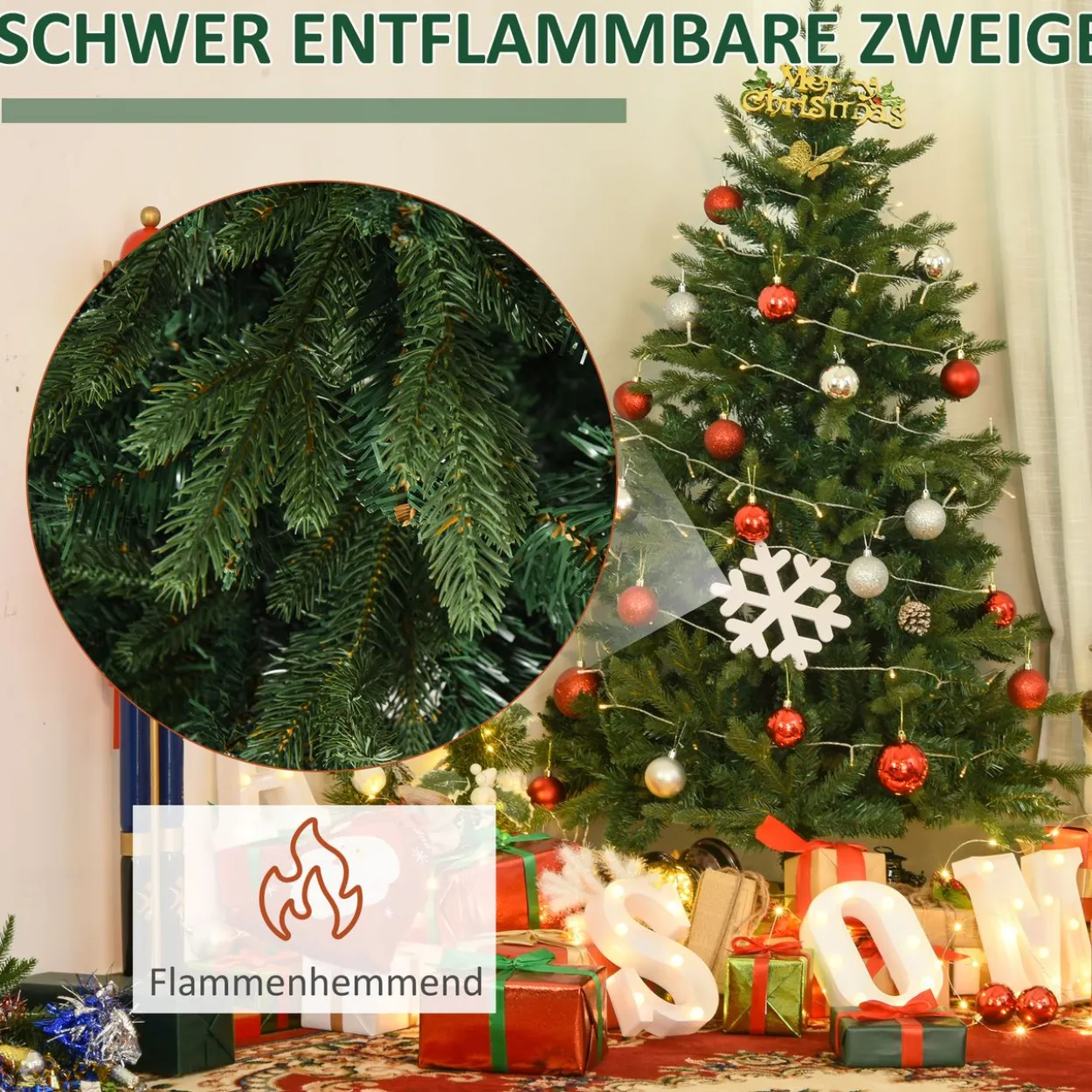 Weihnachtsbaum 1,5 m Christbaum Kunsttanne 946 Zweige Metallfuß PVC Grün Ø95 x 150H cm