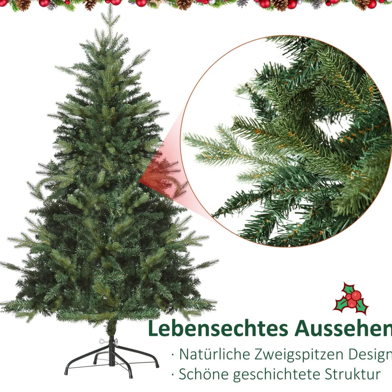 Weihnachtsbaum 1,5 m Christbaum Kunsttanne 946 Zweige Metallfuß PVC Grün Ø95 x 150H cm