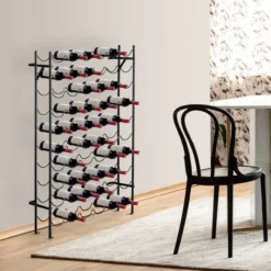 Weinregal Weinständer Flaschenregal 60 Flaschen Wandbefestigung Metall Schwarz
