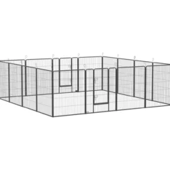 Welpenauslauf Welpengehege modulares Design 16 Elemente Stahl Grau