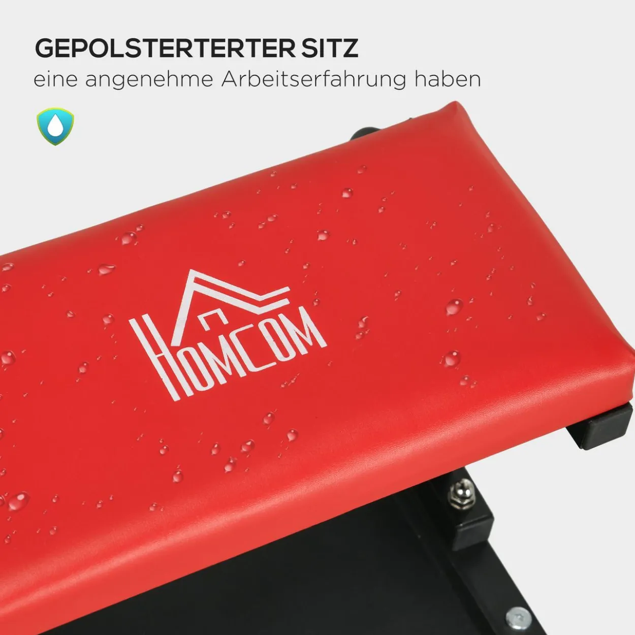 Werkstatthocker Arbeitshocker mit Ablage, Gepolstert Sitzkissen Stahl Rot