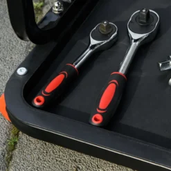 Werkstatthocker Arbeitshocker mit Ablage, Gepolstert Sitzkissen Stahl Rot