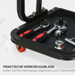 Werkstatthocker Arbeitshocker mit Ablage, Gepolstert Sitzkissen Stahl Rot