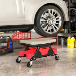 Werkstatthocker mit Rollen Ablagefläche 35cm hoch Rollhocker bis 135 kg