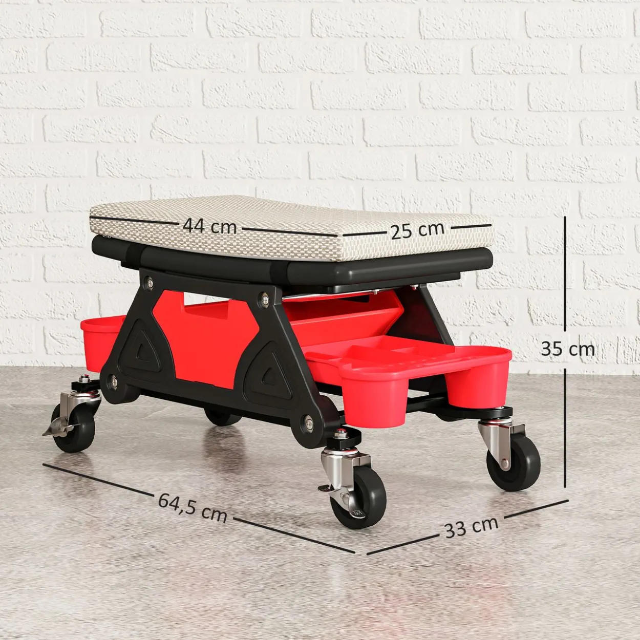Werkstatthocker mit Rollen Ablagefläche 35cm hoch Rollhocker bis 135 kg