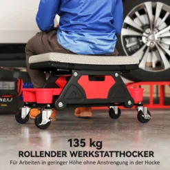 Werkstatthocker mit Rollen Ablagefläche 35cm hoch Rollhocker bis 135 kg