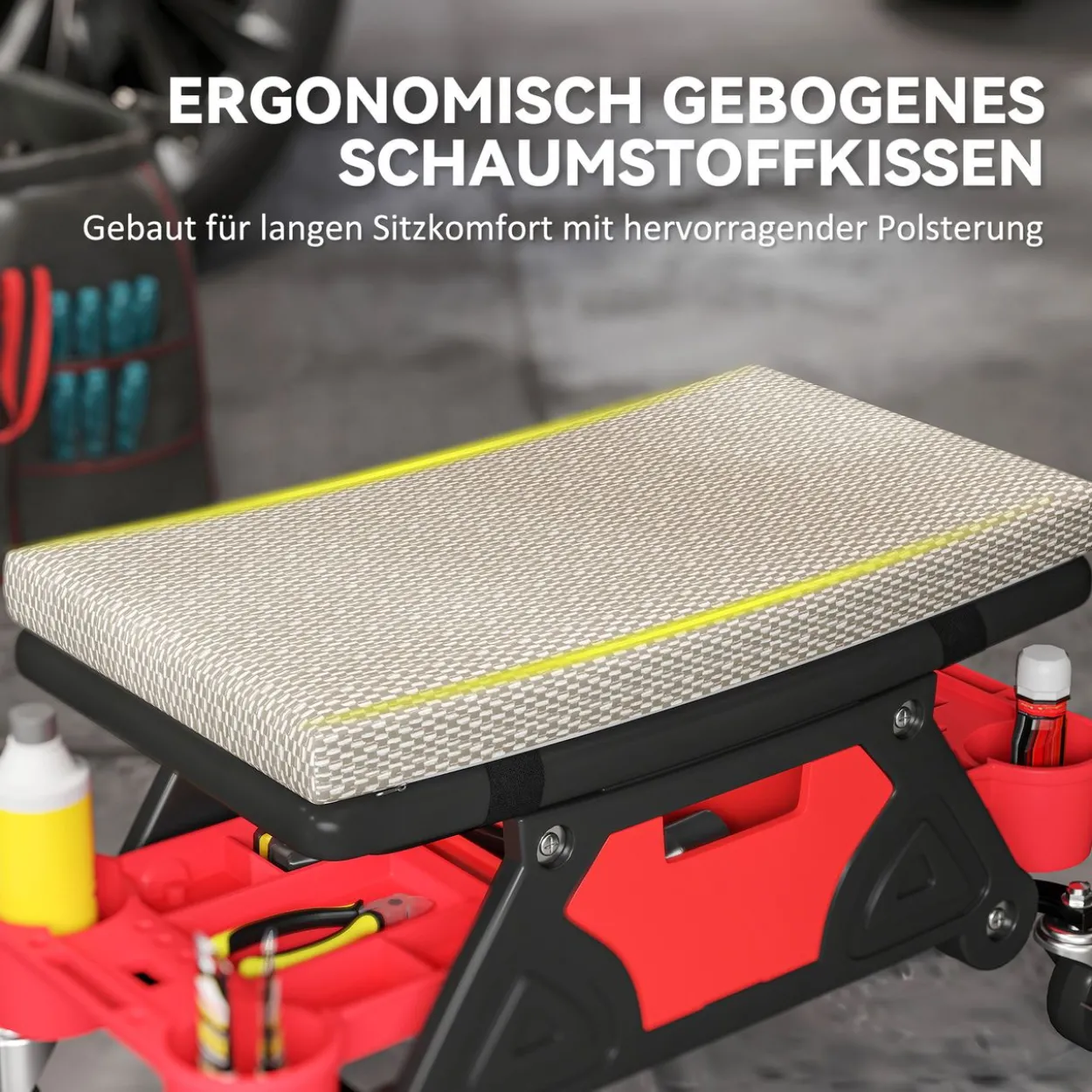 Werkstatthocker mit Rollen Ablagefläche 35cm hoch Rollhocker bis 135 kg