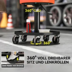 Werkstatthocker mit Rollen Ablagefläche höhenverstellbar Rollhocker