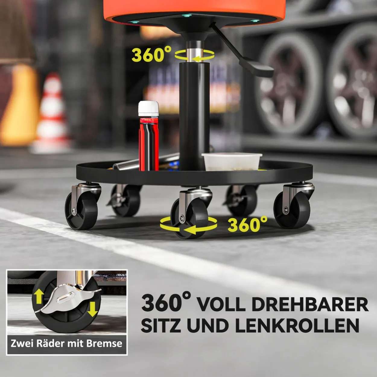 Werkstatthocker mit Rollen Ablagefläche höhenverstellbar Rollhocker
