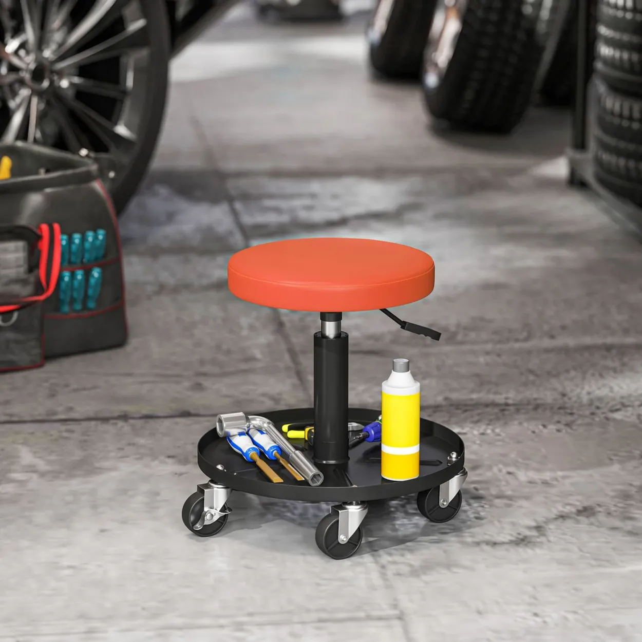 Werkstatthocker mit Rollen Ablagefläche höhenverstellbar Rollhocker