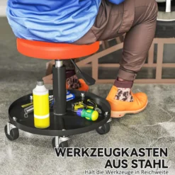 Werkstatthocker mit Rollen Ablagefläche höhenverstellbar Rollhocker