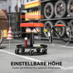 Werkstatthocker mit Rollen Ablagefläche höhenverstellbar Rollhocker