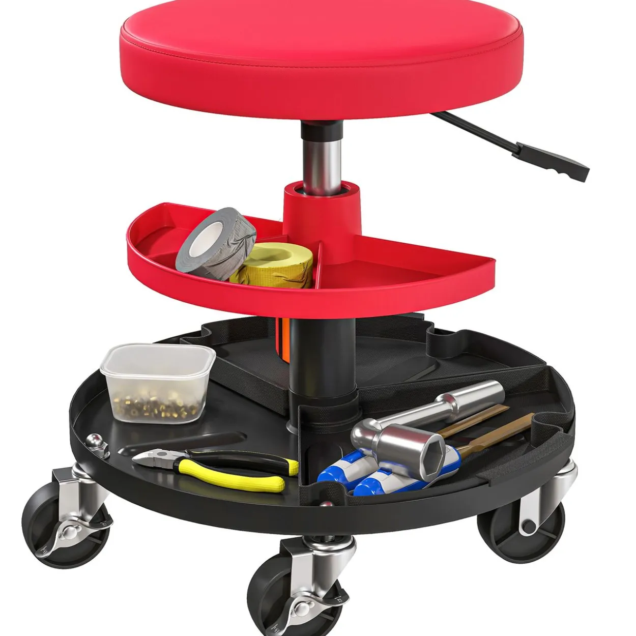 Werkstatthocker mit Rollen Tabletts höhenverstellbar 40-51cm Rollhocker