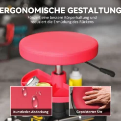 Werkstatthocker mit Rollen Tabletts höhenverstellbar 40-51cm Rollhocker