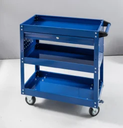 Werkzeugrollwagen mit 3 Ablagen & verschließbarer Schublade 70x 35x 66 cm blau