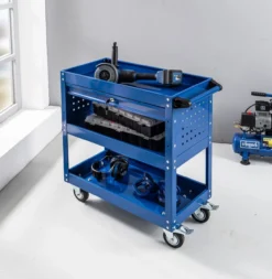 Werkzeugrollwagen mit 3 Ablagen & verschließbarer Schublade 70x 35x 66 cm blau