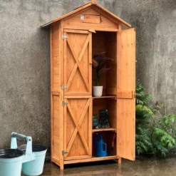 Werkzeugschrank aus Holz, 2 Fächer ca. 68 x 35 x 168 cm - Braun