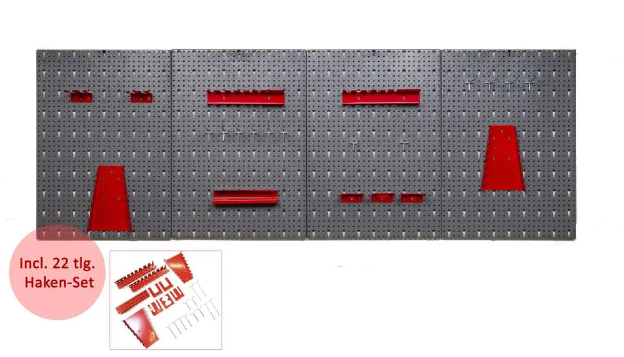 Werkzeugwand mit 22 tlg. Hakenset
