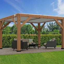 Westmann Zedernholz Pavillon mit Lamellendach Karl | Braun | 396x335x251 cm