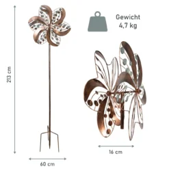 Windrad “Blossom” mit 2 gegenläufigen Propellern, Windspiel 213 cm hoch