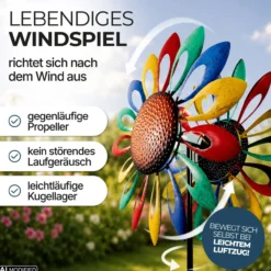 Windrad Flower Metall 212 cm, buntes Windspiel für den Garten