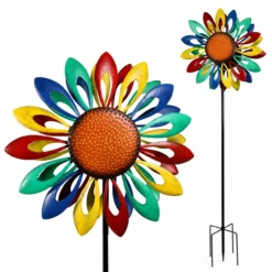 Windrad Flower Metall 212 cm, buntes Windspiel für den Garten