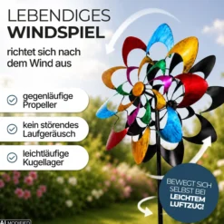 Windrad Garten Kaleido, buntes Metall Windspiel mit Erdspieß